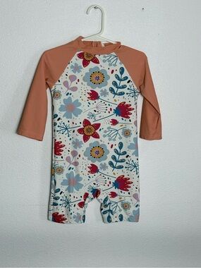 Up and Fast Floral Long Sleeve Rash Guard Swimsuit - Peach Sleeves 18-24M vgc